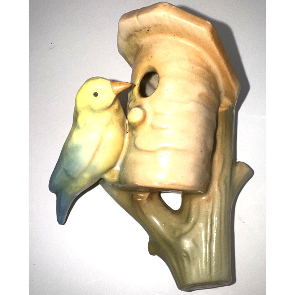 3 trio 1930’s Bird Theme Czechoslovakia Wall Pocket Vase Colorful Czech Ceramic - Picture 4 of 10